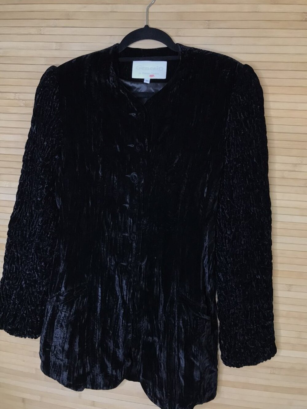 Women's GENESIO BY SUNNY CHAYES Black Velvet Vintage Coat sz S Small excellent - Picture 4 of 6